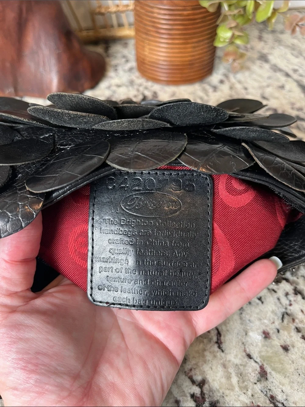 Brighton Black Leather Petal Appliqué Shoulder Bag